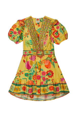 Yellow Delicate Fruit Garden Organic Cotton Mini Dress – FARM Rio