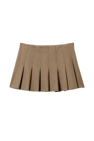 Short Pleated Mini Skirt - Dark Beige - Weekday WW