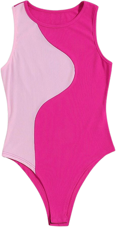 Amazon.com: GORGLITTER Women's Color Block Round Neck Tank Bodysuit Sleeveless Ribbed Knit Unitard Tops Pink Medium : Clothing, Shoes & Jewelry