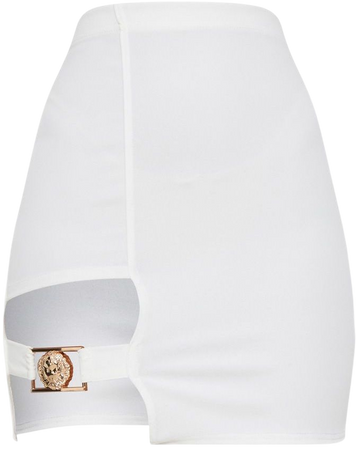 White Lion Head Buckle Detail Mini Skirt | PrettyLittleThing