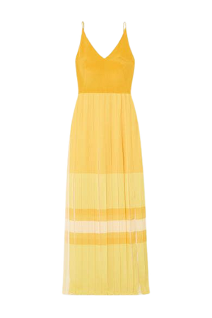 Pleated Color-block Silk Maxi Dress - Yellow