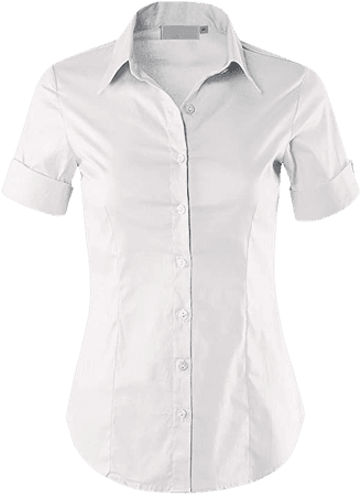 MAYSIX APPAREL Short Sleeve Stretchy Button Down Collar Office Formal Casual Shirt Blouse for Women Fit (XS-3XL) at Amazon Women’s Clothing store