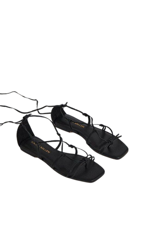 Leather Ghillie Tie Flat Sandals | Karen Millen