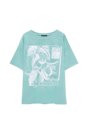 Green T-shirt with lemon printed graphic - pull&bear