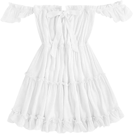 Amazon.com: ZAFUL Women's Off-Shoulder Summer Mini Dress Casual A-line Swing Short Dresses Bowknot Ruffle Beach Sundress (L-Light Blue,L) : Clothing, Shoes & Jewelry
