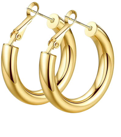 14K Gold Colored Lightweight Chunky Open Hoops | Gold Hoop Earrings for Women - Walmart.com