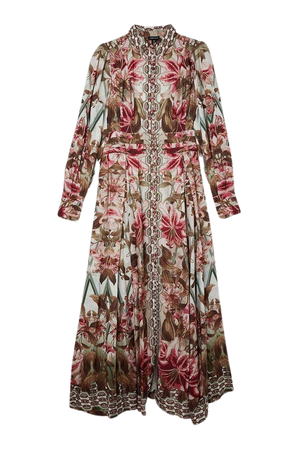 Linen Viscose Border Print Floral Woven Maxi Dress | Karen Millen