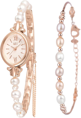 Amazon.com: Clastyle Natural Pearls Watch and Bracelet Set for Women Elegant Rose Gold Ladies Dress Watch Set Stylish Oval Dial Wrist Watches with Pearl Bracelet Mother's Day Gift for Mom : Clothing, Shoes & Jewelry