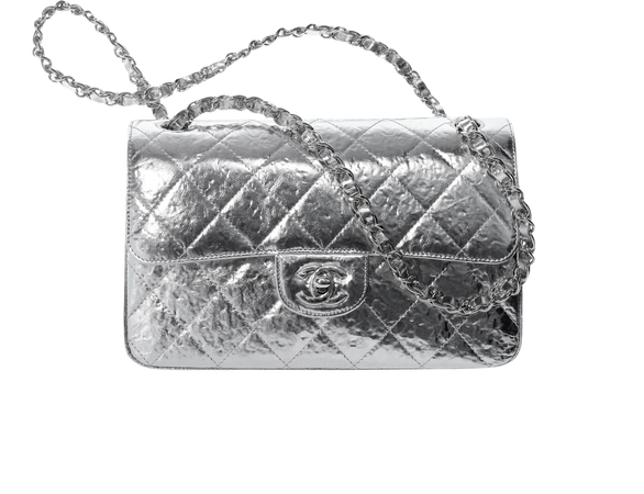 Small Classic Handbag, Hammered Metallic Calfskin & Silver-Tone Metal | CHANEL