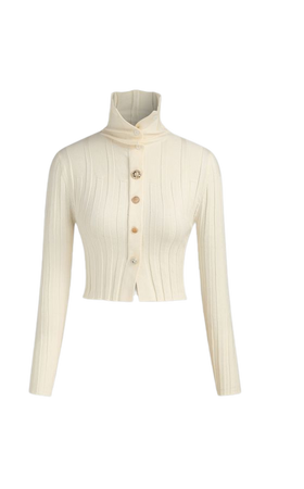 High Neck Solid Button Knitted Long Sleeve Top - Cider