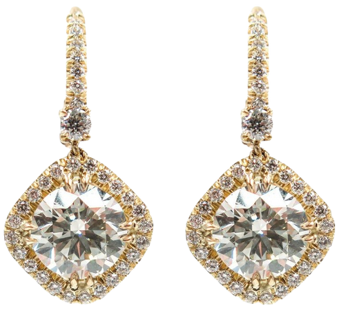 Halo Diamond Drop Gold Earrings For Sale at 1stdibs