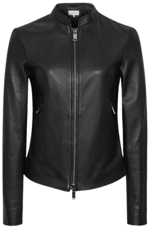 Allie Black Leather Collarless Biker Jacket – REISS