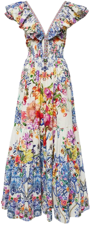 Floral tiered cotton maxi dress in multicoloured - Camilla | Mytheresa