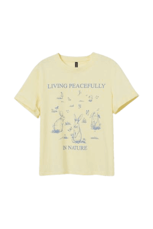 Printed T-shirt - Light yellow/Living Peacefully - Ladies | H&M US