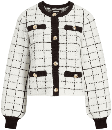 Plaid Novelty Button Sweater Jacket | Express
