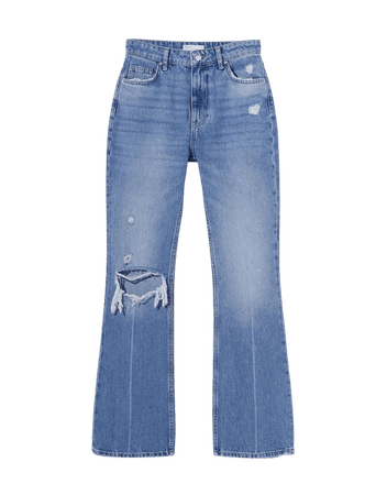 Ripped flared jeans - Denim - Woman | Bershka