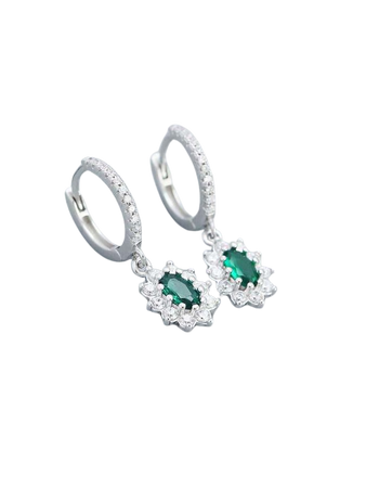 1pair Women's S925 Silver & Cubic Zirconia Luxury Earrings With Green Cubic Zirconia And Elegant Ear Studs | SHEIN