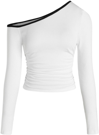 Asymmetrical Neck Ruched Long Sleeve Tee - Cider