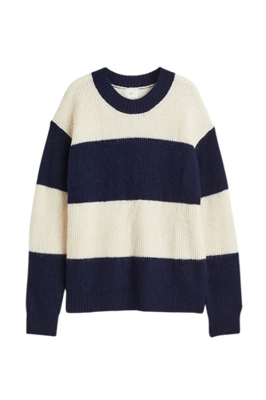 Rib-knit Sweater - Dark blue/striped - Ladies | H&M US