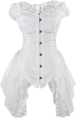 Charmian Women's Sexy Strapless Floral Embroidery Mesh Princess Gothic Vintage Bustier Corset with Lace Skirt White X-Large at Amazon Women’s Clothing store