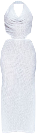 Ivory Textured Halterneck Tie Back Maxi Dress | PrettyLittleThing USA