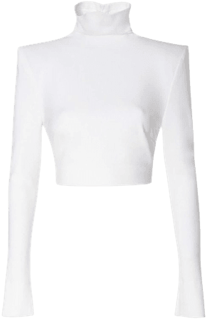 white long sleeve turtle neck crop top