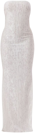 White Textured Metallic Bandeau Cowl Back Maxi Dress | PrettyLittleThing USA