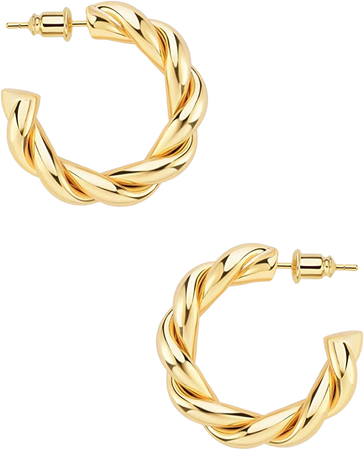 Wowshow Gold Hoop Earrings 14k Gold Plated Twisted Rope Round Chunky Hoop Earrings Gift for Women 30mm: Clothing, Shoes & Jewelry