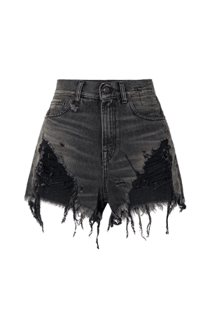Distressed Denim Shorts - Black