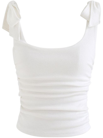 Ruched Side Tie-Bow Crop Cami Top in White - Retro, Indie and Unique Fashion