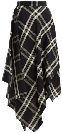 Tartan Handkerchief Hem Linen Midi Skirt - Womens - Black Multi