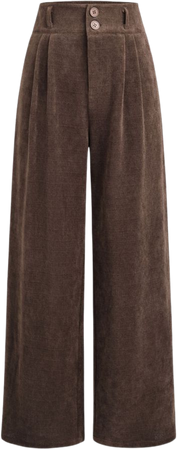 Corduroy High Waist Solid Pleated Wide Leg Trousers - Cider