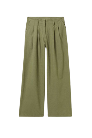 Relaxed Linen Blend Trousers - Dusty Khaki Green - Monki WW