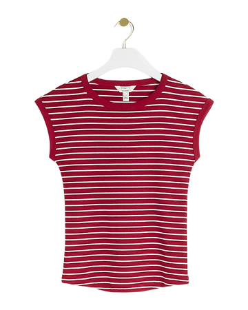 Red rib stripe t-shirt | River Island