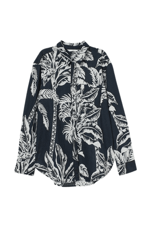 Linen-blend Shirt - Black/palm trees - Ladies | H&M US