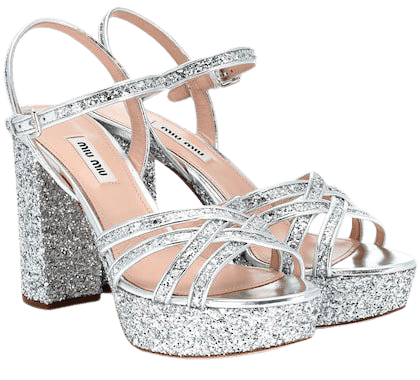 Glitter leather platform sandals