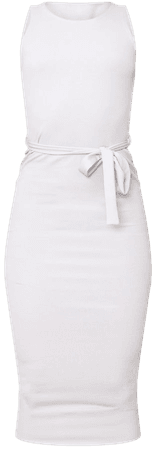Grey Marl Rib Cut Out Back Tie Waist Midaxi Dress | PrettyLittleThing USA