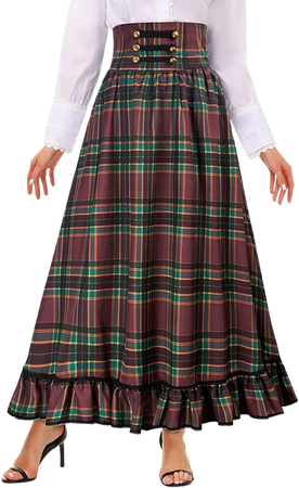 Scottish Skirt Women Victorian Skirt Vintage High Waist Skirt Red Plaid XL at Amazon Women’s Clothing store