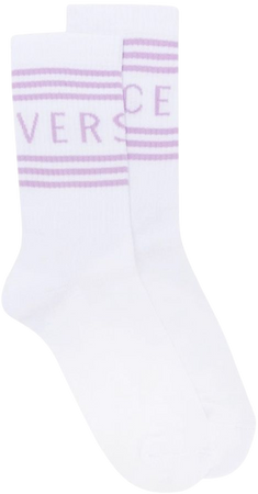 versace logo socks white purple