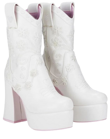 Sugar Thrillz Embroidered Platform Cowboy Boots - White – Dolls Kill