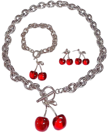 Amazon.com: Punk Sweet Cherry Pendant Stainless Steel Adjustable Link Chian Choker Necklace and Stud Earrings Bangle Bracelet Lovely Goth Set Jewelry for Women Girls-red: Clothing, Shoes & Jewelry