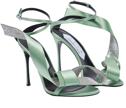 X Sergio Rossi Marquise Satin Sandals in Green - Area | Mytheresa