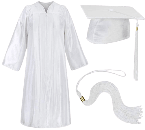 White Cap Gown And Tassel Shiny Finish - SchoolUniforms.com