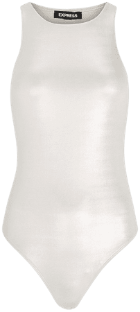 Metallic Body Contour Double Layer High Neck Thong Bodysuit | Express