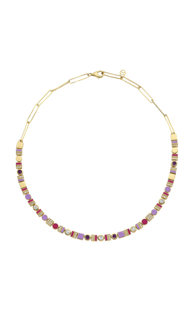 Charms Company Les BonBons 14K Yellow Gold Enamel, Diamond and Amethyst Necklace