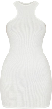 White Racer Neck Brushed Rib Bodycon Dress | PrettyLittleThing USA