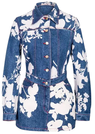 S/S 1994 Vivienne Westwood Denim Skirt Set with Cream Bleached Floral Pattern For Sale at 1stDibs