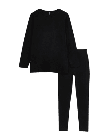 Black long sleeve t-shirt and leggings set | River Island