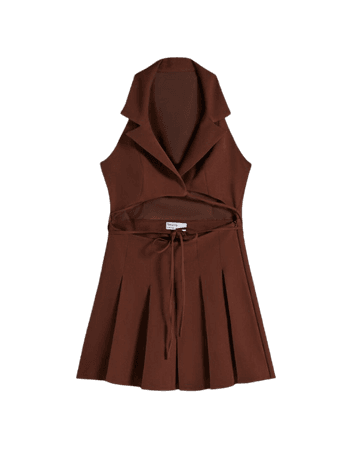 Tailored dress with straps and box pleat skirt - Dresses - Woman | Bershka