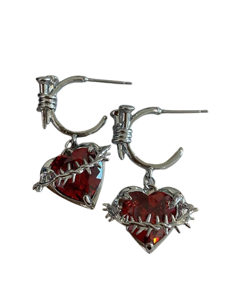 2pcs Alloy Red Heart Shaped Rhinestone Thorn Stud Earrings For Women, Party Gift | SHEIN USA
